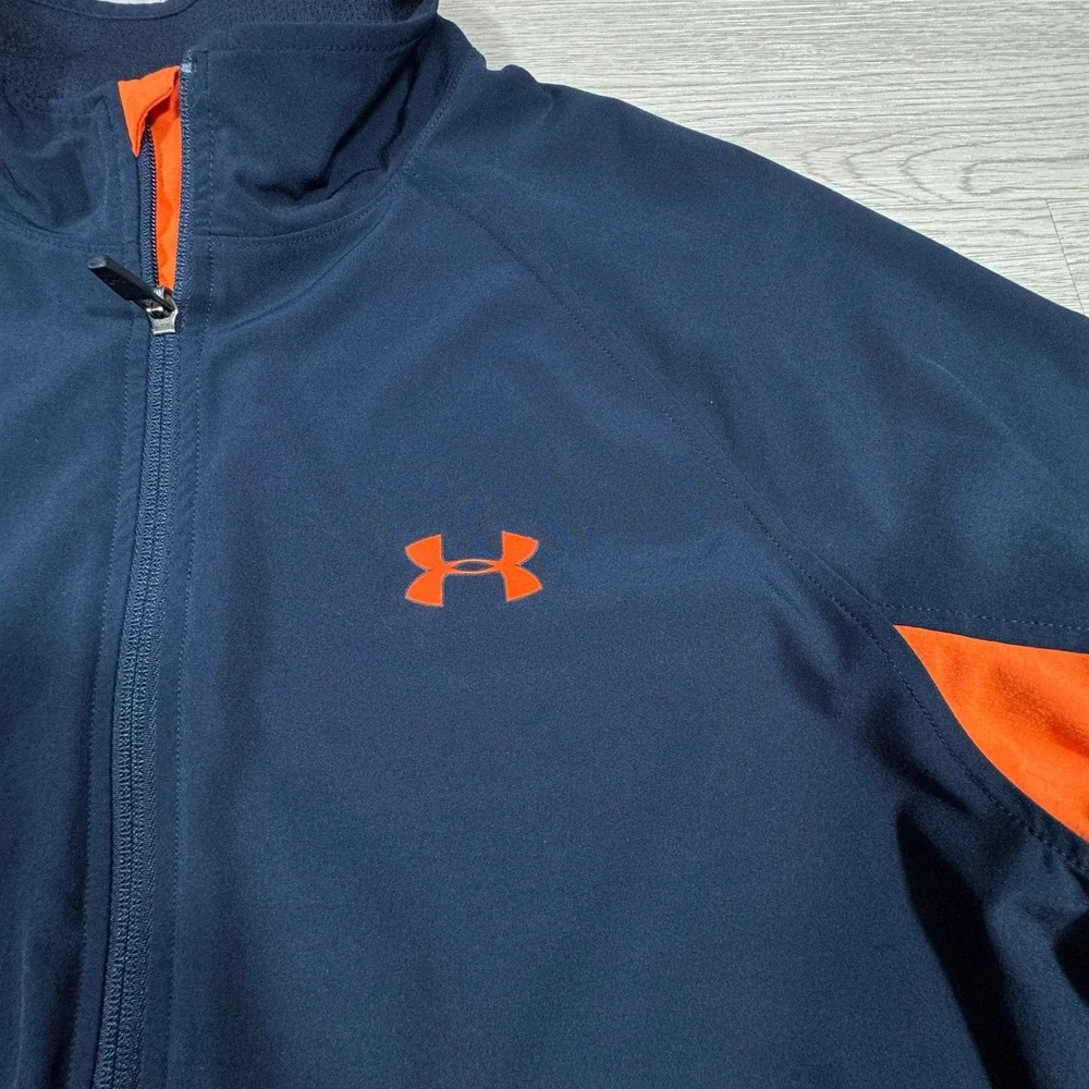 Under Armour Mens Track‎ Jacket Navy Blue Orange Large Full Zip Windbreaker Coat